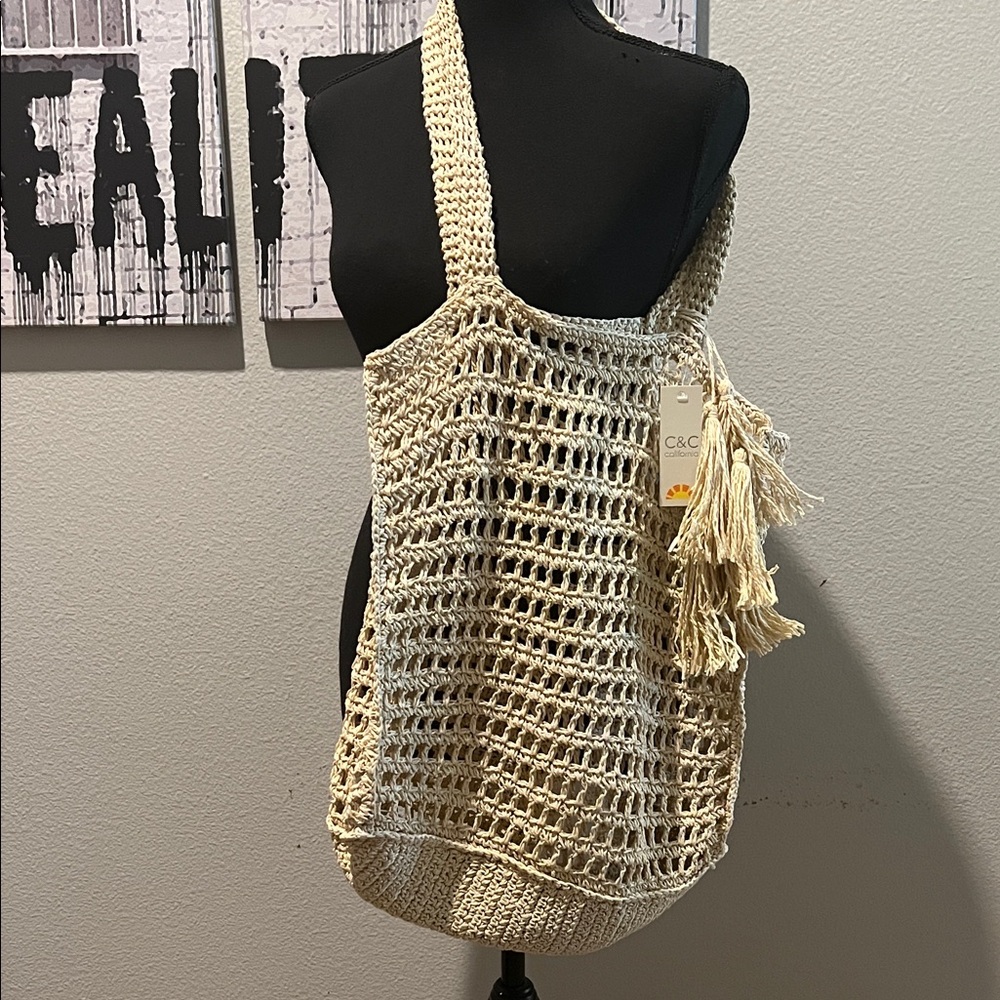 NWT C&C California Cream Crochet Beach Bag